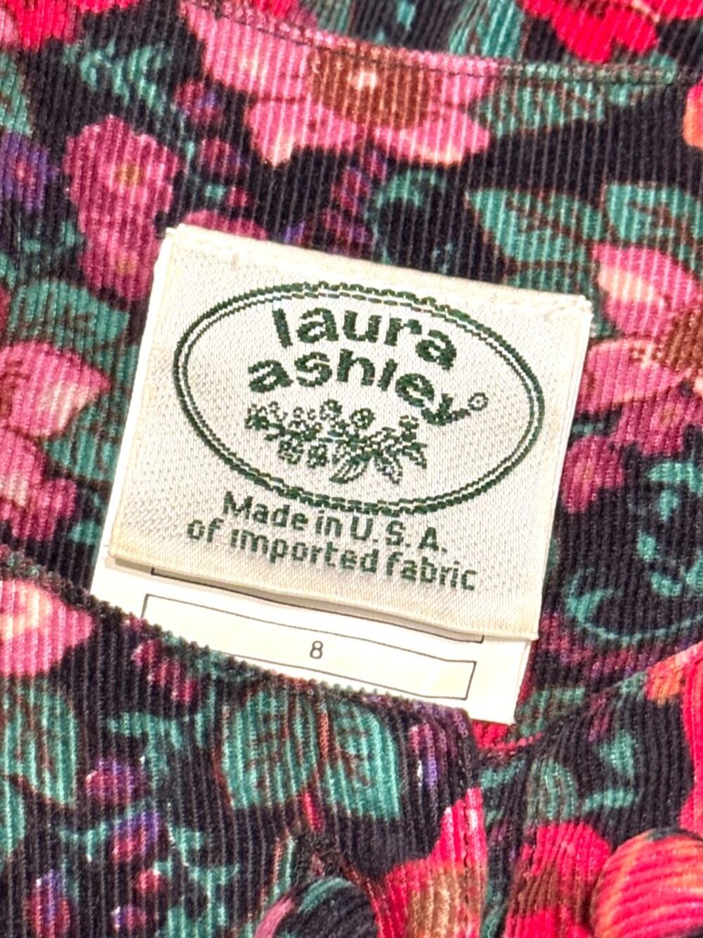 Vtg 90s Laura Ashley Floral Corduroy Button Front Dress Cottagecore Victorian - Picture 9 of 10